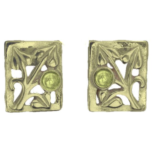 Image 1 of Glasgow Girls Art Nouveau Square Motif Citrine 9K Yellow Gold Stud Earrings