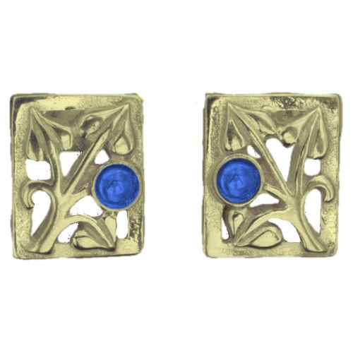 Image 1 of Glasgow Girls Art Nouveau Square Motif Labradorite 9K Yellow Gold Stud Earrings