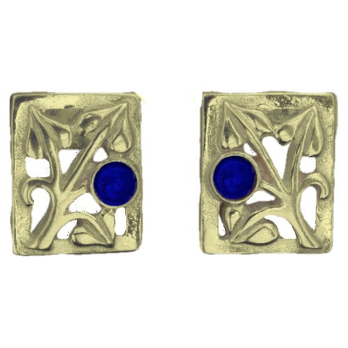 Image 1 of Glasgow Girls Art Nouveau Square Motif Lapis Lazuli 9K Yellow Gold Stud Earring