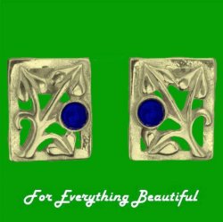 Glasgow Girls Art Nouveau Square Motif Lapis Lazuli 9K Yellow Gold Stud Earring