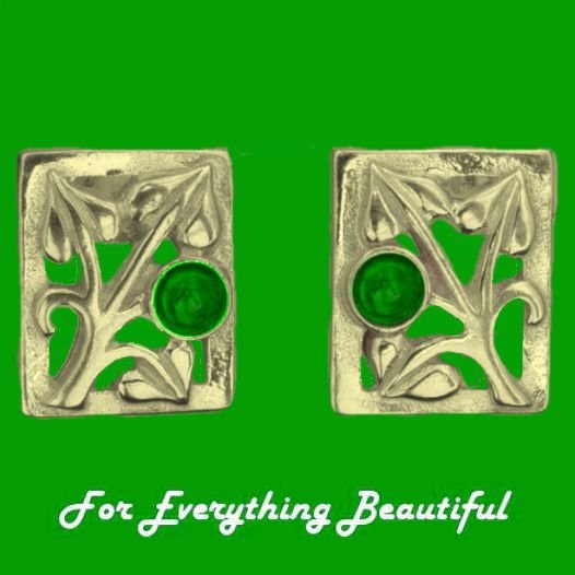 Image 0 of Glasgow Girls Art Nouveau Square Motif Peridot 9K Yellow Gold Stud Earrings