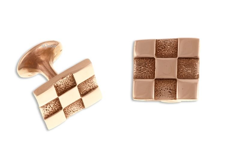 Image 1 of Checkerboard Detail Square Mens Bronze Cufflinks