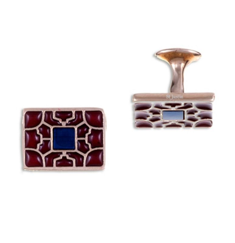 Image 1 of Staffordshire Hoard Red Enamal Rectangular Mens Bronze Cufflinks