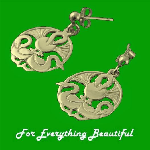 Image 0 of Three Nornes Norse Design Drop Medium 9K Yellow Gold Earrings 