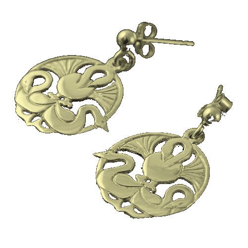 Image 1 of Three Nornes Norse Design Drop Medium 9K Yellow Gold Earrings 