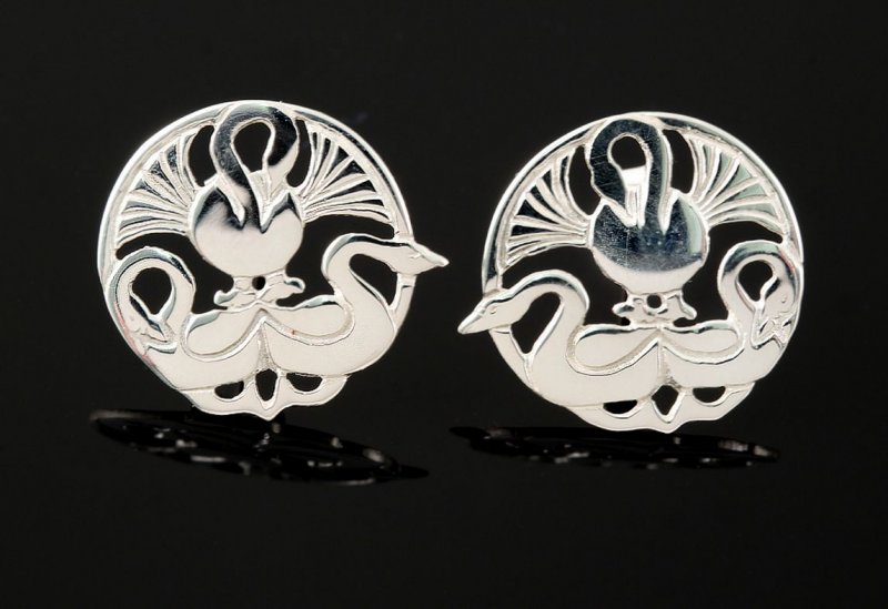 Image 2 of Three Nornes Norse Design Stud Medium Sterling Silver Earrings 