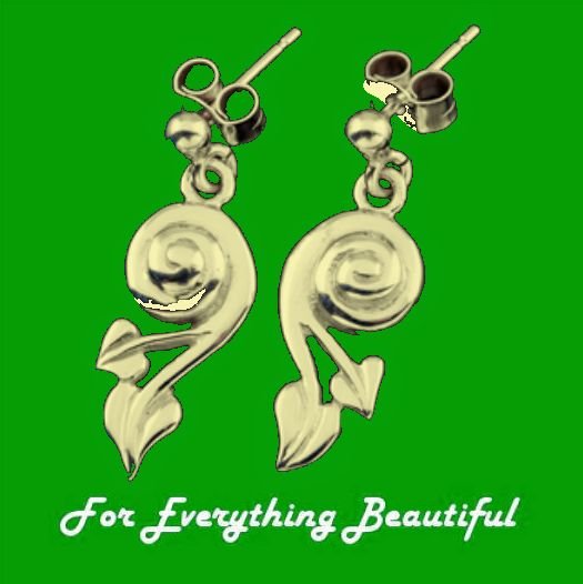 Image 0 of Glasgow Girls Art Nouveau Swirl Leaf Motif Drop 9K Yellow Gold Earrings