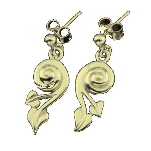 Image 1 of Glasgow Girls Art Nouveau Swirl Leaf Motif Drop 9K Yellow Gold Earrings