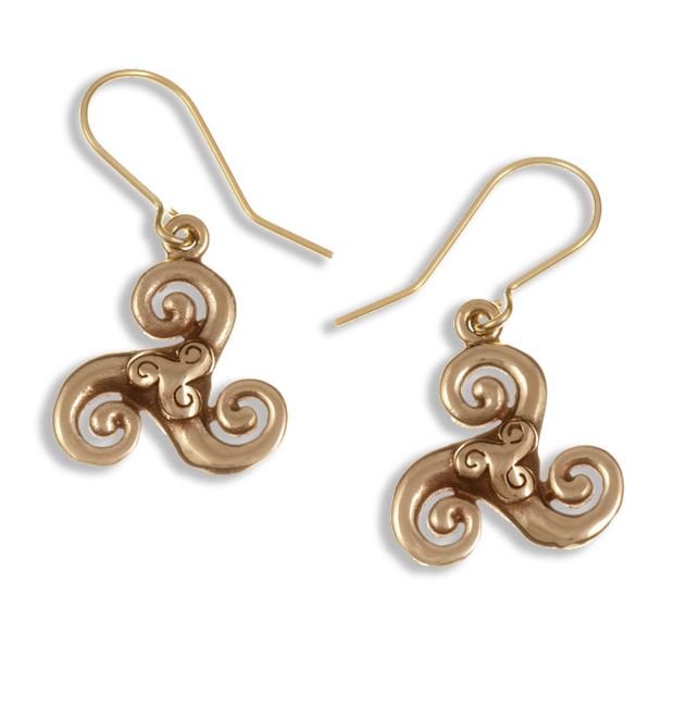 Image 1 of Celtic Triscele Swirl Knotwork Sheppard Hook Bronze Earrings