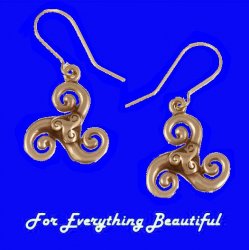Celtic Triscele Swirl Knotwork Sheppard Hook Bronze Earrings
