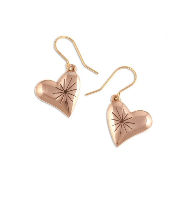 Image 1 of Heart Engraved Starburst Sheppard Hook Bronze Earrings