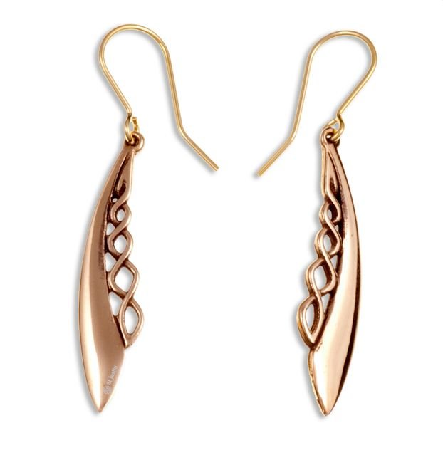 Image 1 of Celtic Knotwork Winged Drop Sheppard Hook Bronze Earrings