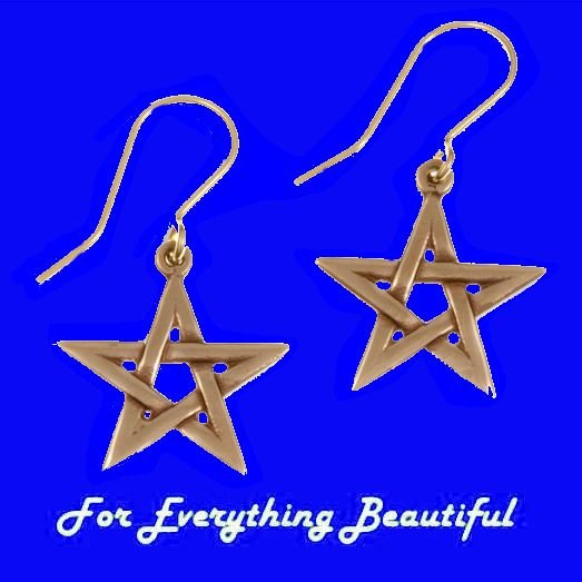 Image 0 of Pentagram Star Design Sheppard Hook Bronze Earrings