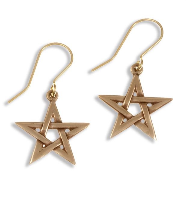 Image 1 of Pentagram Star Design Sheppard Hook Bronze Earrings