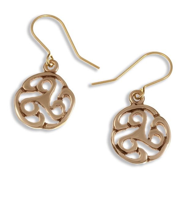 Image 1 of Apahida Celtic Triscele Swirl Knotwork Sheppard Hook Bronze Earrings