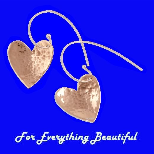Image 0 of Heart Hammered Textured Curled Hook Bronze Earrings