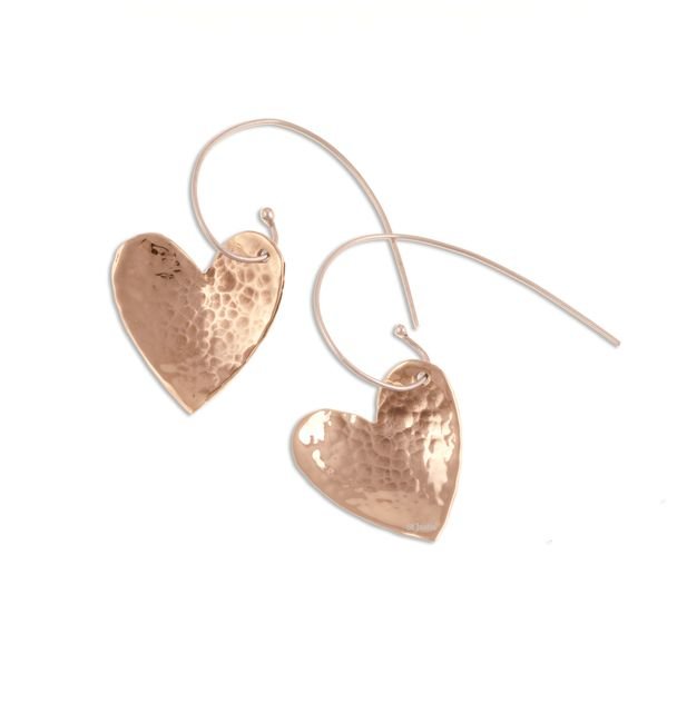 Image 1 of Heart Hammered Textured Curled Hook Bronze Earrings