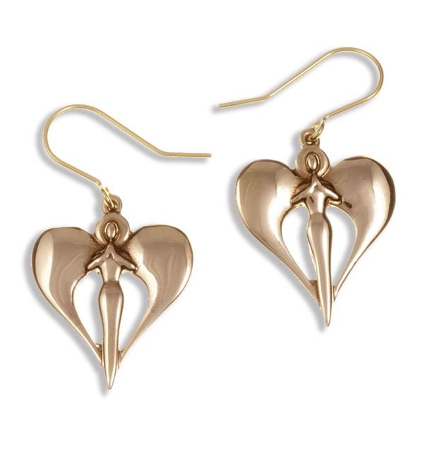 Image 1 of Angel Wings Heart Drop Sheppard Hook Bronze Earrings