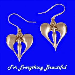 Angel Wings Heart Drop Sheppard Hook Bronze Earrings