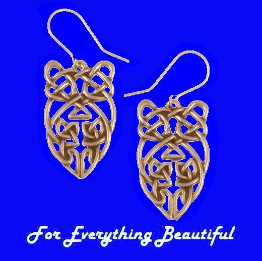 Image 0 of Celtic Owl Open Knotwork Drop Sheppard Hook Bronze Earrings