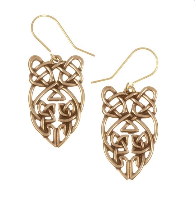 Image 1 of Celtic Owl Open Knotwork Drop Sheppard Hook Bronze Earrings