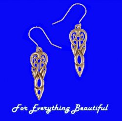 Celtic Merlins Spear Open Knotwork Drop Sheppard Hook Bronze Earrings
