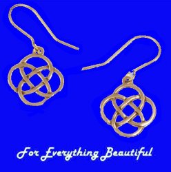 Celtic Four Loop Endless Open Knotwork Sheppard Hook Bronze Earrings