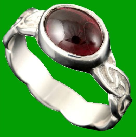 Image 0 of Muckle Roe Celtic Knot Oval Garnet Ladies Palladium Band Ring Sizes A-Q