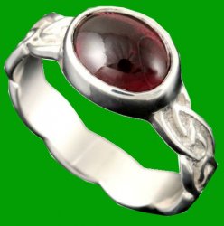 Muckle Roe Celtic Knot Oval Garnet Ladies Palladium Band Ring Sizes A-Q