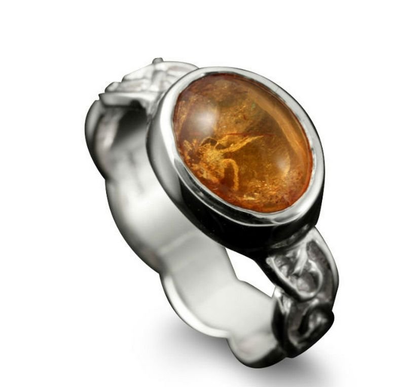 Image 1 of Muckle Roe Celtic Knot Oval Amber Ladies Sterling Silver Band Ring Sizes R-Z