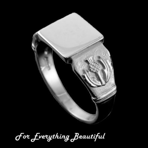 Image 0 of Scotland Thistle Emblem Small Signet Mens Sterling Silver Ring Sizes R-Z