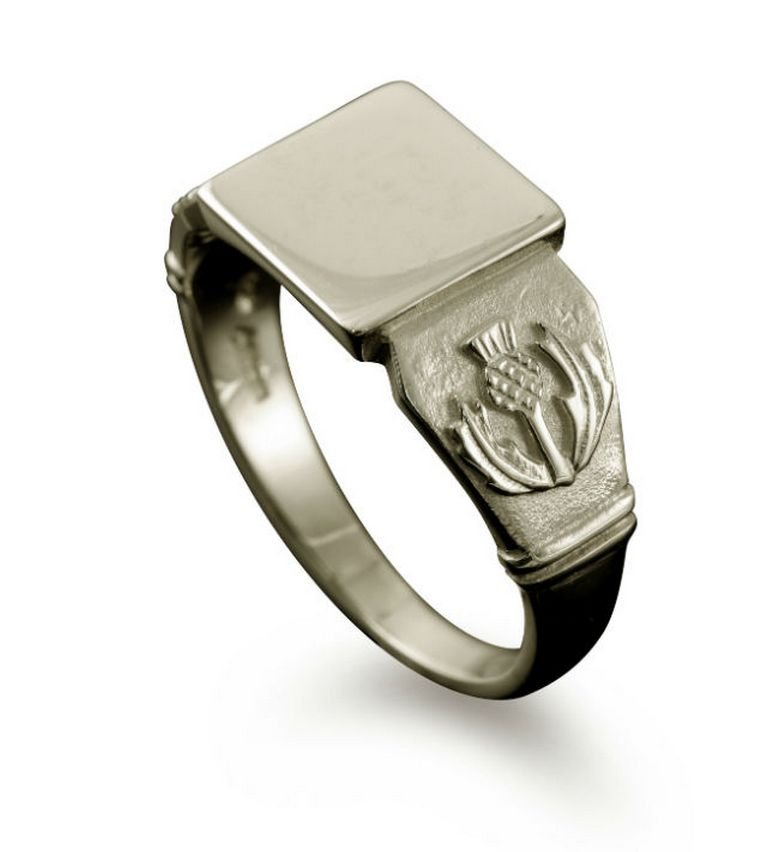 Scotland Thistle Emblem Small Signet Mens Palladium Ring Sizes A Q