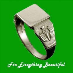 Scotland Thistle Emblem Large Signet Mens Platinum Ring Sizes A-Q