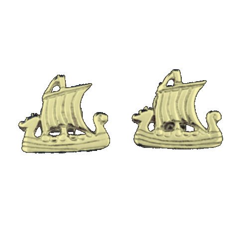 Image 1 of Viking Ship Design Norse Small 9K Yellow Gold Stud Earrings 