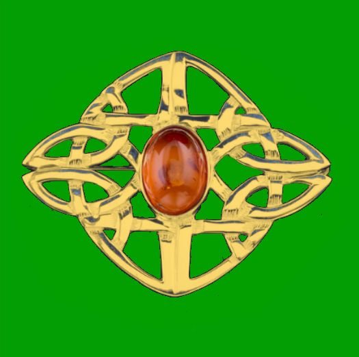 Image 0 of Celtic Knot Amber Diamond Design 9K Yellow Gold Brooch