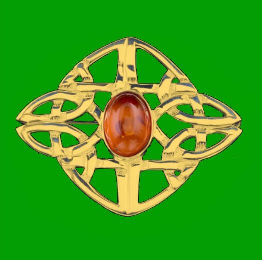 Image 0 of Celtic Knot Amber Diamond Design 9K Yellow Gold Brooch