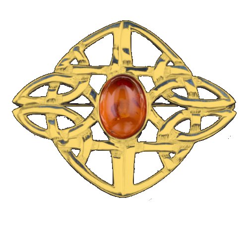 Image 1 of Celtic Knot Amber Diamond Design 9K Yellow Gold Brooch