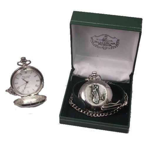Image 2 of Golf Cart Themed Round Shaped Chain Stylish Pewter Pocket Watch