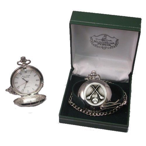 Image 2 of Hurling Themed Round Shaped Chain Stylish Pewter Pocket Watch