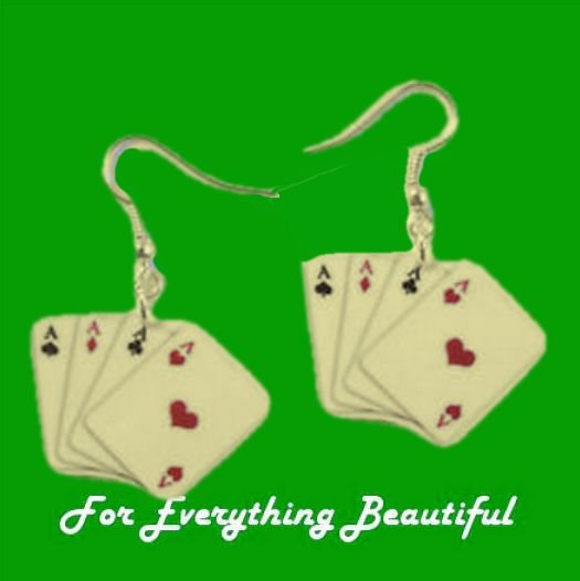 Image 0 of Bridge Playing Cards Design Enamel Small Drop 9K Yellow Gold Earrings