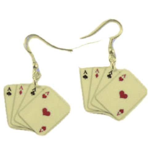Image 1 of Bridge Playing Cards Design Enamel Small Drop 9K Yellow Gold Earrings