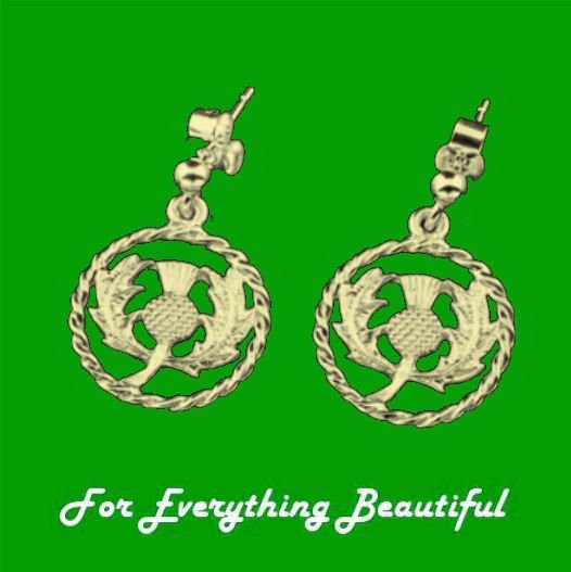 Image 0 of Thistle Twist Wire Design Circular 9K Yellow Gold Drop Earrings 
