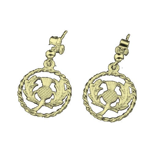 Image 1 of Thistle Twist Wire Design Circular 9K Yellow Gold Drop Earrings 