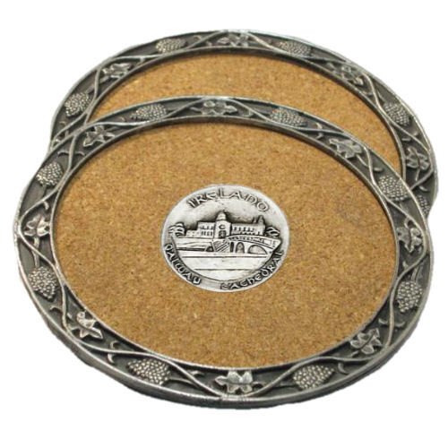 Image 1 of Galway Cathedral Ireland Themed Cork Wine Stylish Pewter Edge Coasters Set of 4