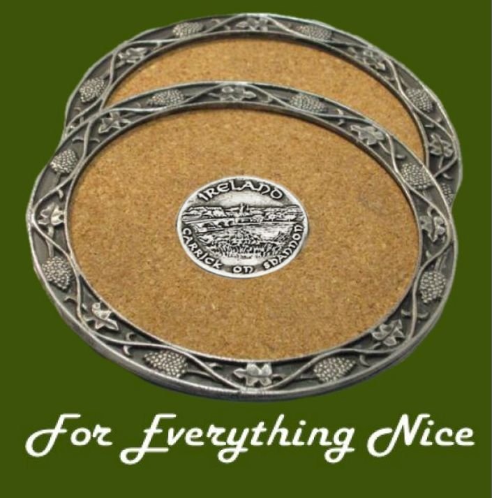 Image 0 of Carrick On Shannon Themed Cork Wine Stylish Pewter Edge Coasters Set of 2