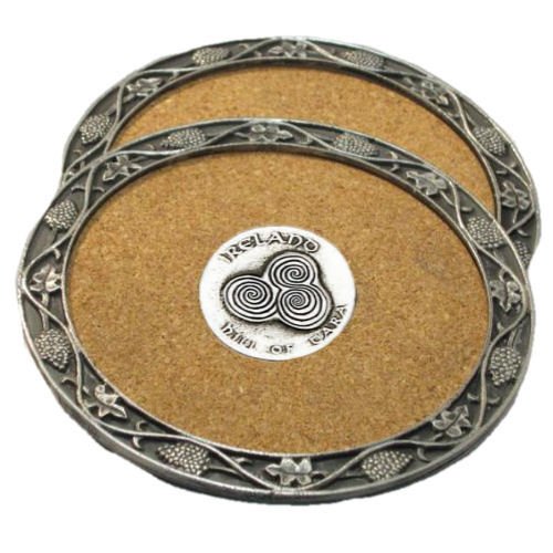 Image 1 of Hill Of Tara Swirl Themed Cork Wine Stylish Pewter Edge Coasters Set of 2