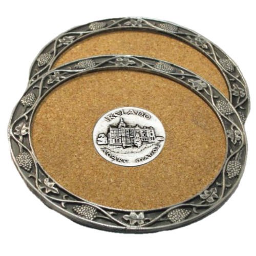 Image 1 of Adare Manor Ireland Themed Cork Wine Stylish Pewter Edge Coasters Set of 2