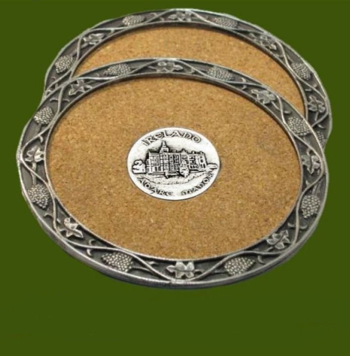 Image 0 of Adare Manor Ireland Themed Cork Wine Stylish Pewter Edge Coasters Set of 2