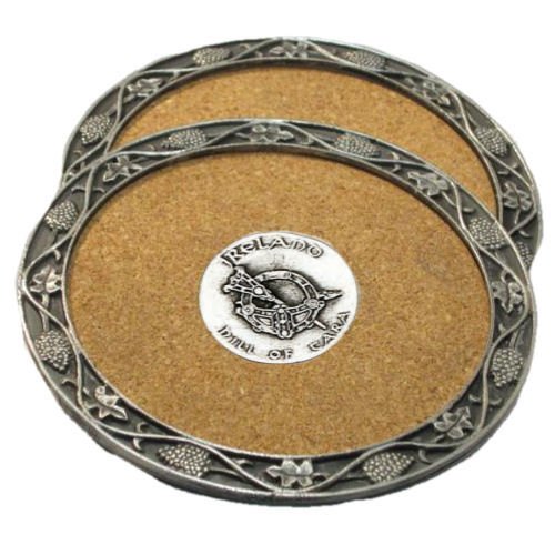 Image 1 of Hill Of Tara Themed Cork Wine Stylish Pewter Edge Coasters Set of 4