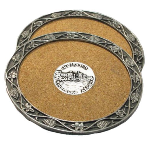 Image 1 of Kylemore Abbey Ireland Themed Cork Wine Stylish Pewter Edge Coasters Set of 4